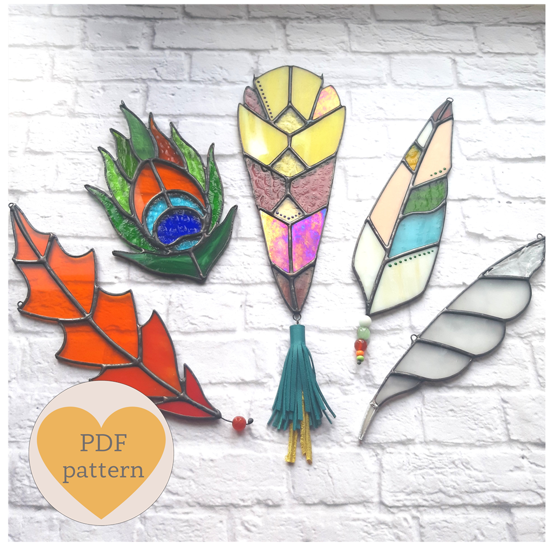 Stained Glass Patterns, Feathers Set, Glass Suncatchers