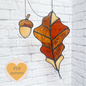 Stained glass oak leaf and acorn
