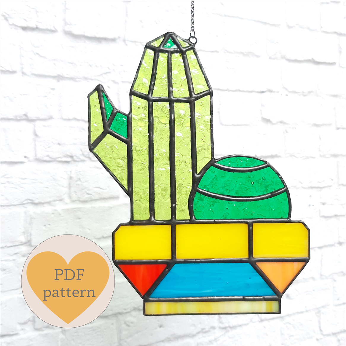 Stained Glass Pattern, Geometric Cactus Suncatcher 1 Stained glass geometric cactus