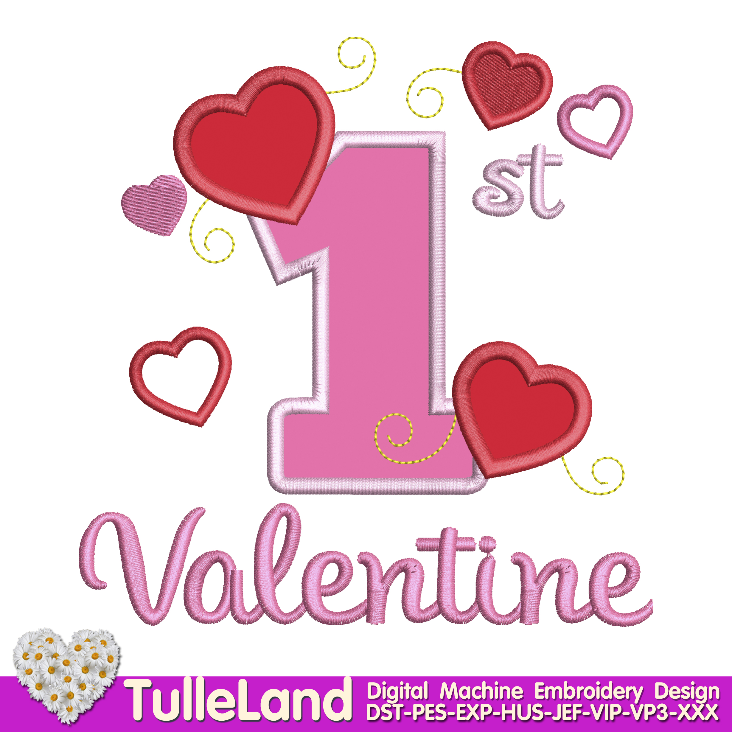 1 st Valentines applique Machine embroidery design 1 1 st Valentines applique Machine embroidery design
