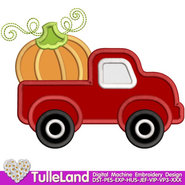 Red Truck with Pumpkins Machine embroidery design