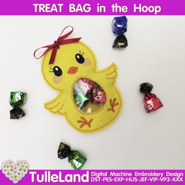 Easter Chicken Peekaboo Treat Bag Machine embroidery design