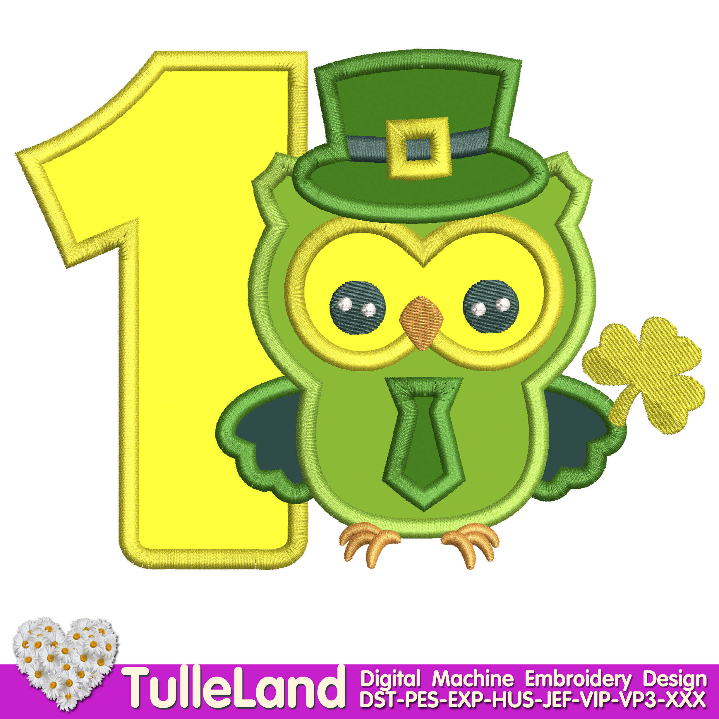 Owl St Patricks applique Machine embroidery design 1 Owl St Patricks applique Machine embroidery design