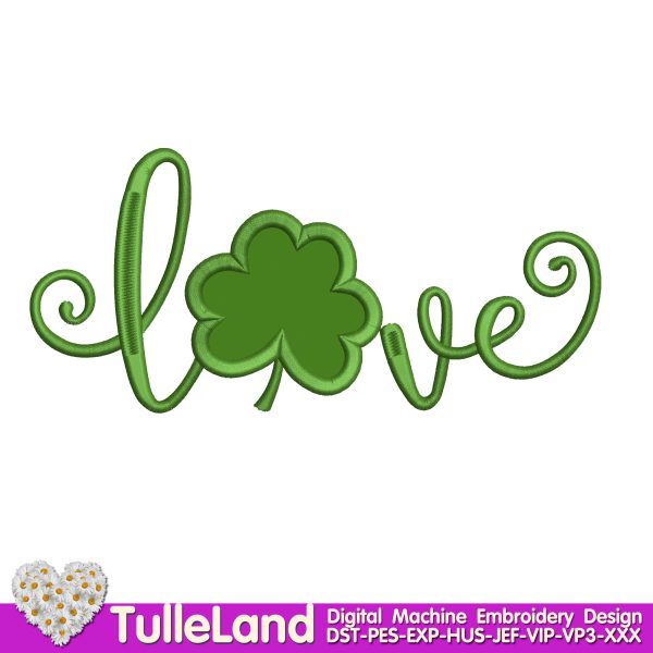 St Patricks Day Love Green Clover Machine embroidery design