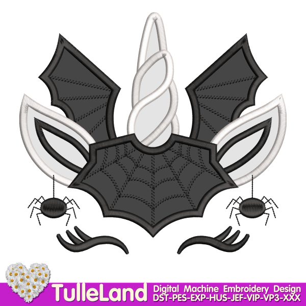 Halloween unicorn with bat Machine embroidery design