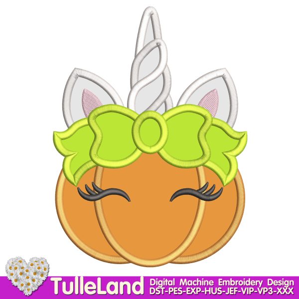 Halloween Unicorn horn pumpkin Machine embroidery design