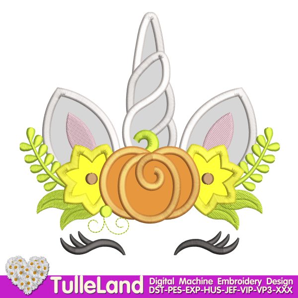 Halloween Unicorn horn pumpkin Machine embroidery design