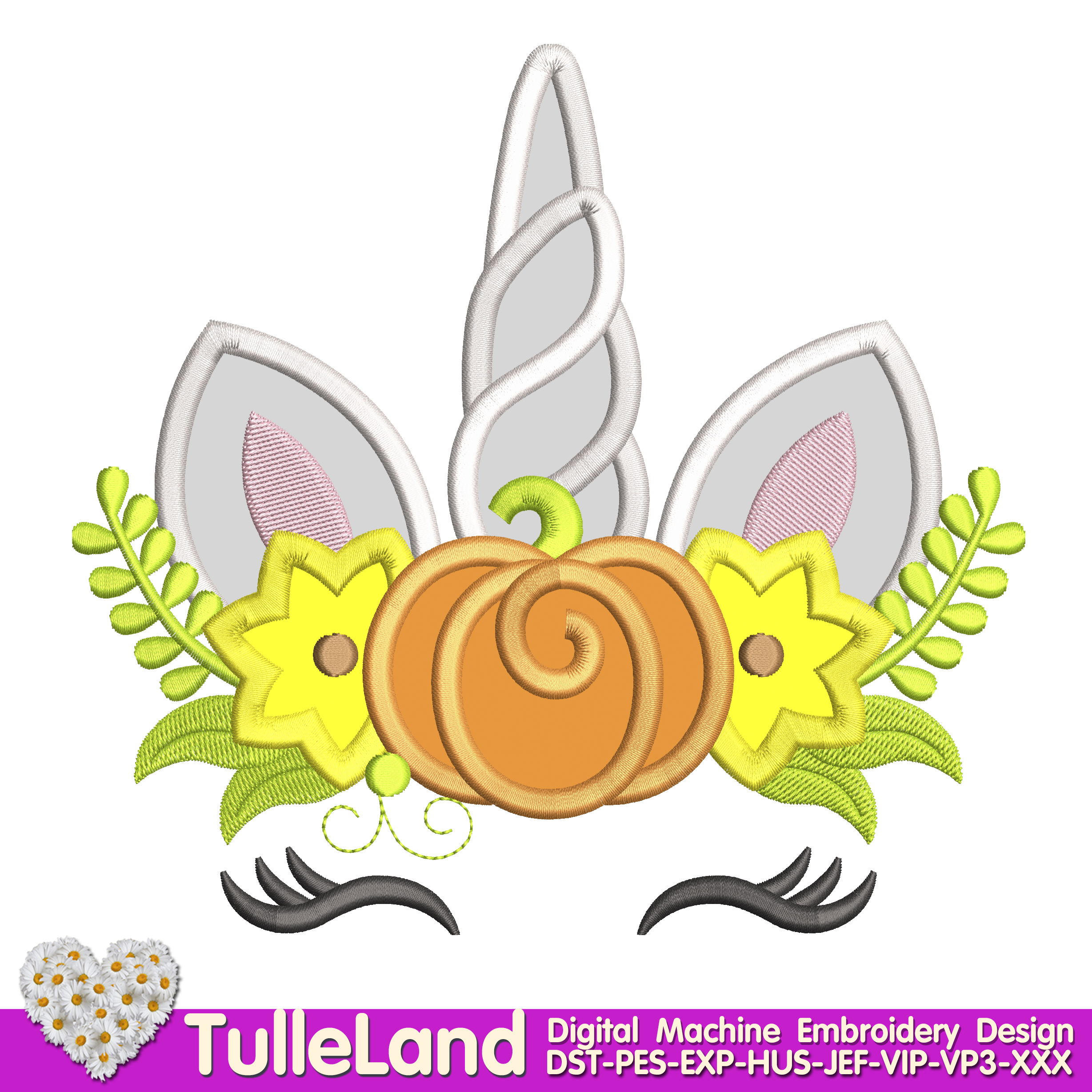 Halloween Unicorn horn pumpkin Machine embroidery design 1 Halloween Unicorn horn pumpkin Machine embroidery design