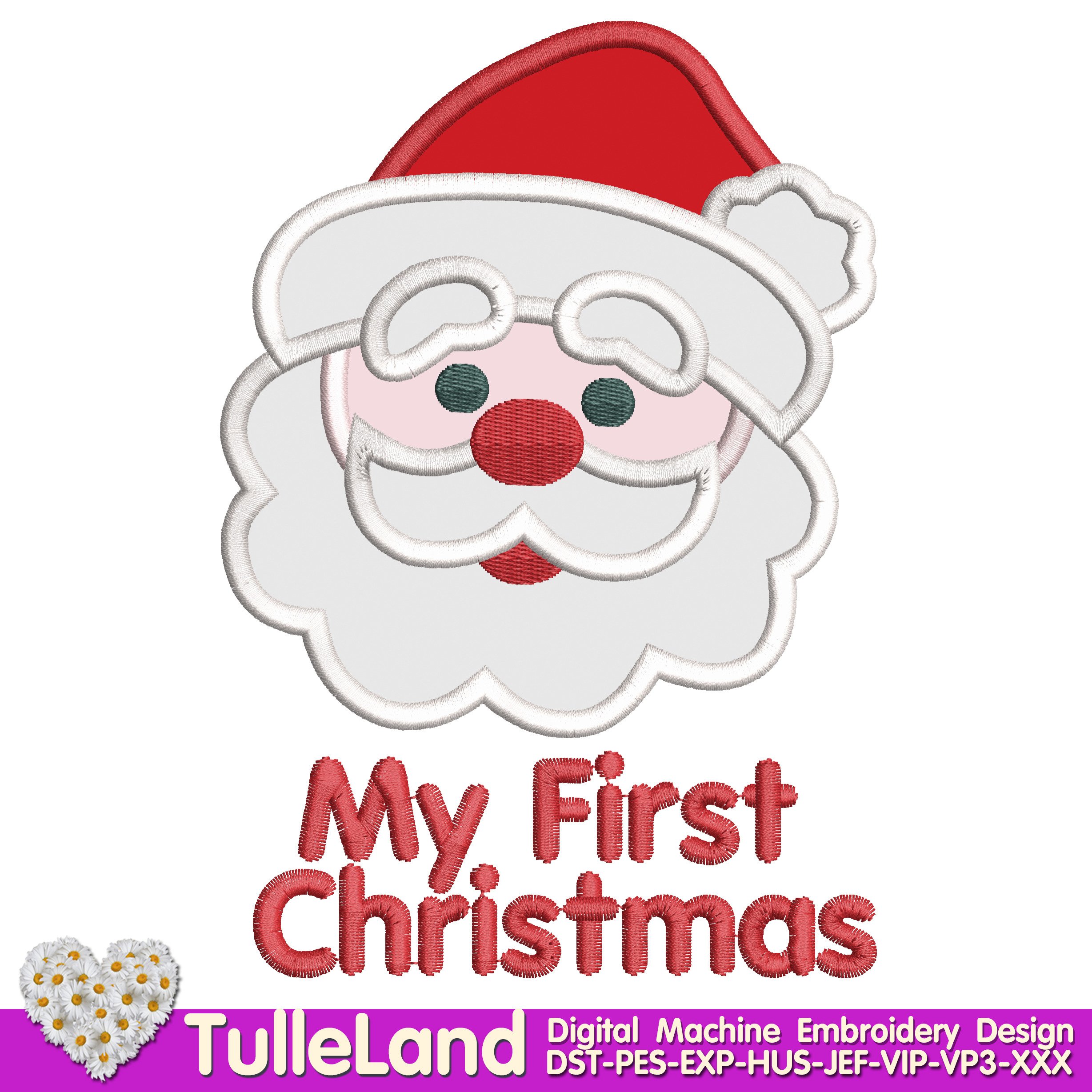 Santa 1st Christmas Applique Machine embroidery design 1 Santa 1st Christmas Applique Machine embroidery design