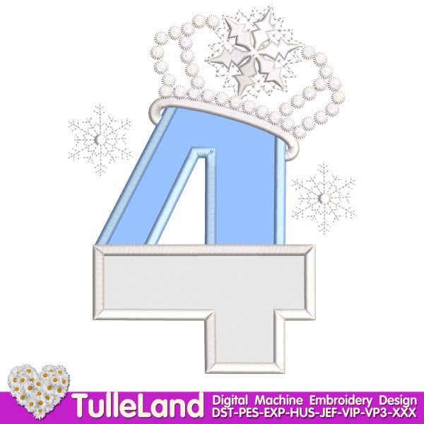 Snow Queen Number 4th Birthday Machine embroidery design