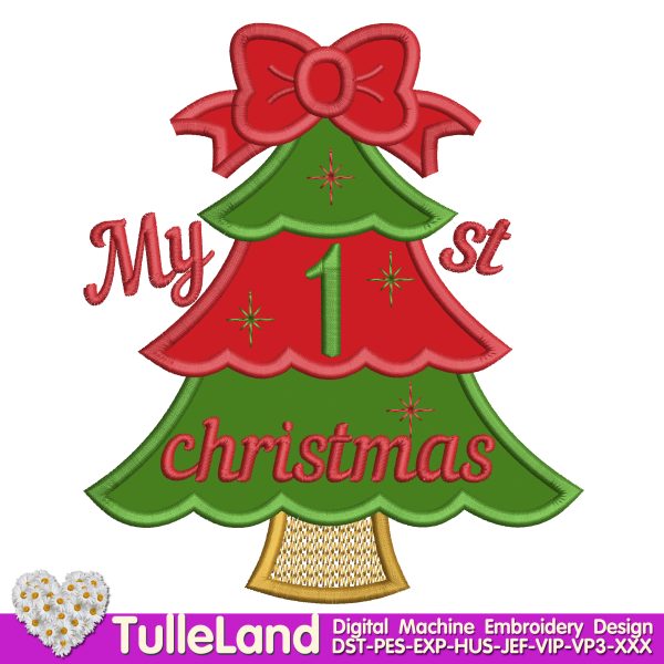 1st Christmas Tree Machine embroidery design