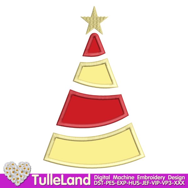 1st Christmas Tree applique Machine embroidery design
