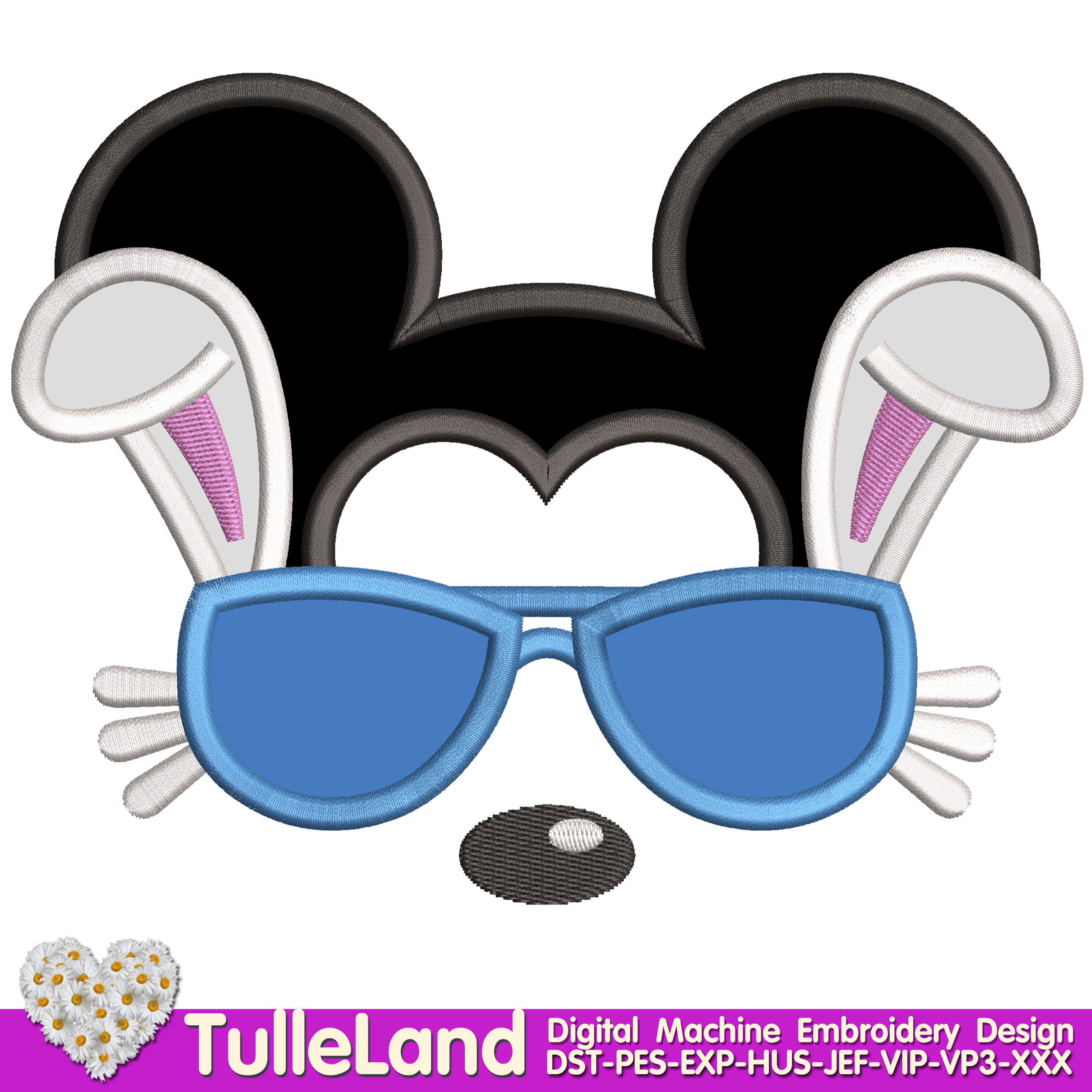 Easter Mouse with Rabbit Glasses Machine embroidery design