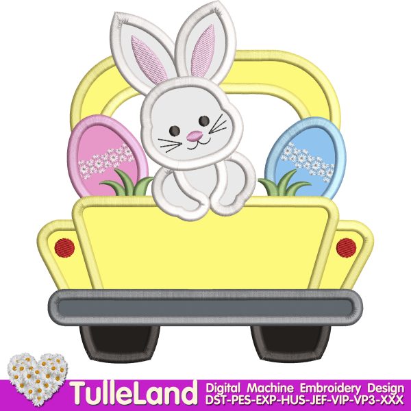 Easter Truck with Bunny and Eggs Machine embroidery design