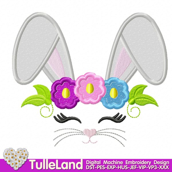 Easter bunny face applique Machine embroidery design