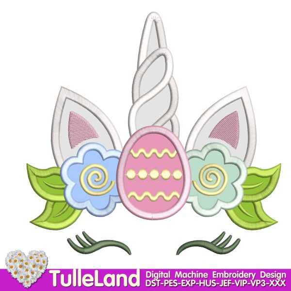 Easter Egg Unicorn with Flowers Machine embroidery design