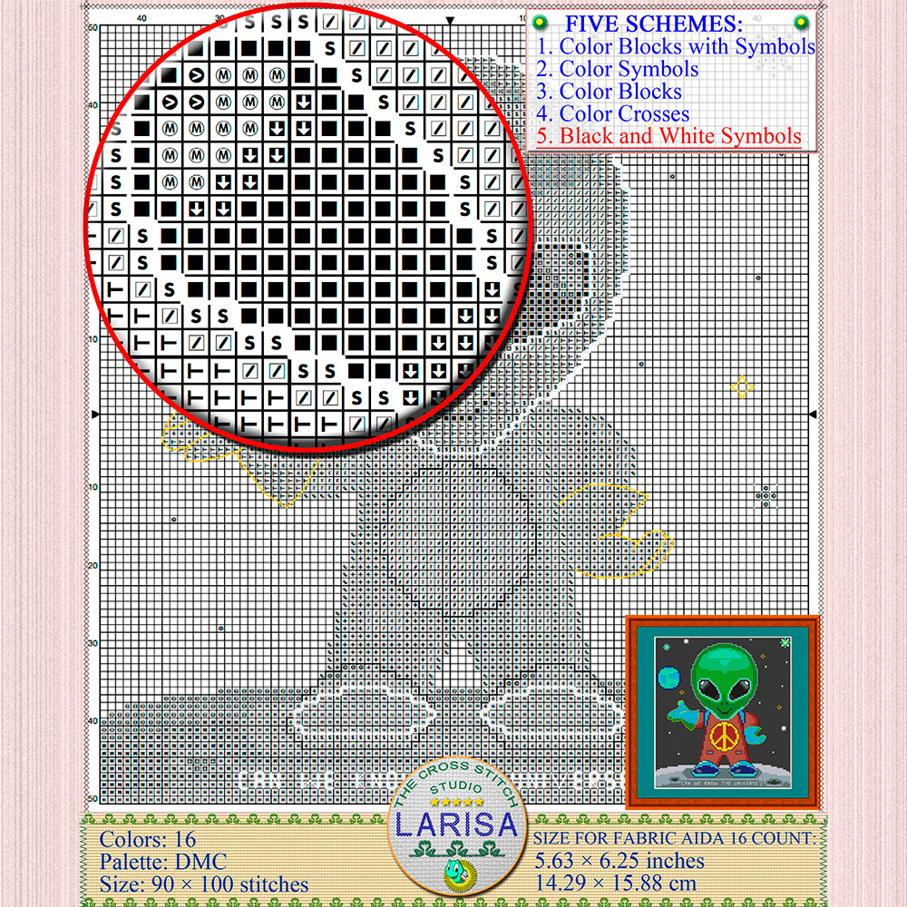 Alien Cross Stitch Pattern | Alien visitor | Extraterrestrial 10 Peace Symbols