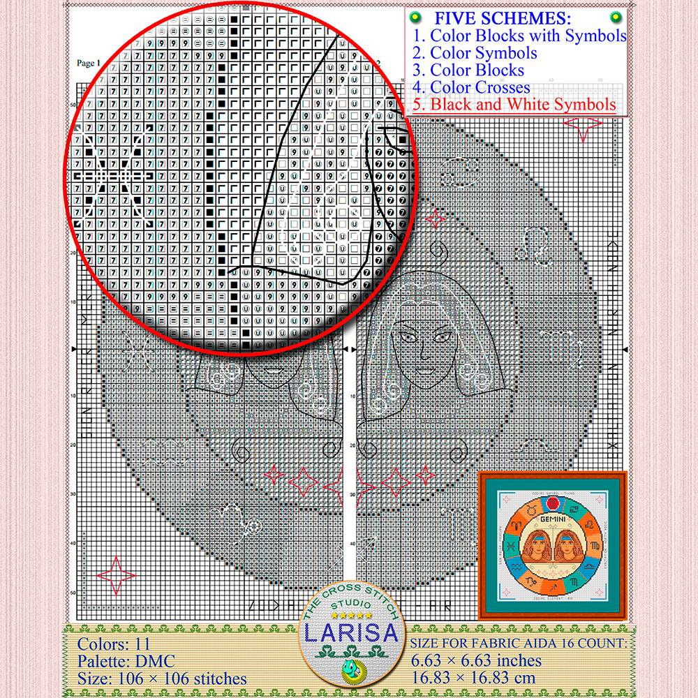 Fantasy Zodiac Gemini Cross Stitch Pattern Full Coverage 