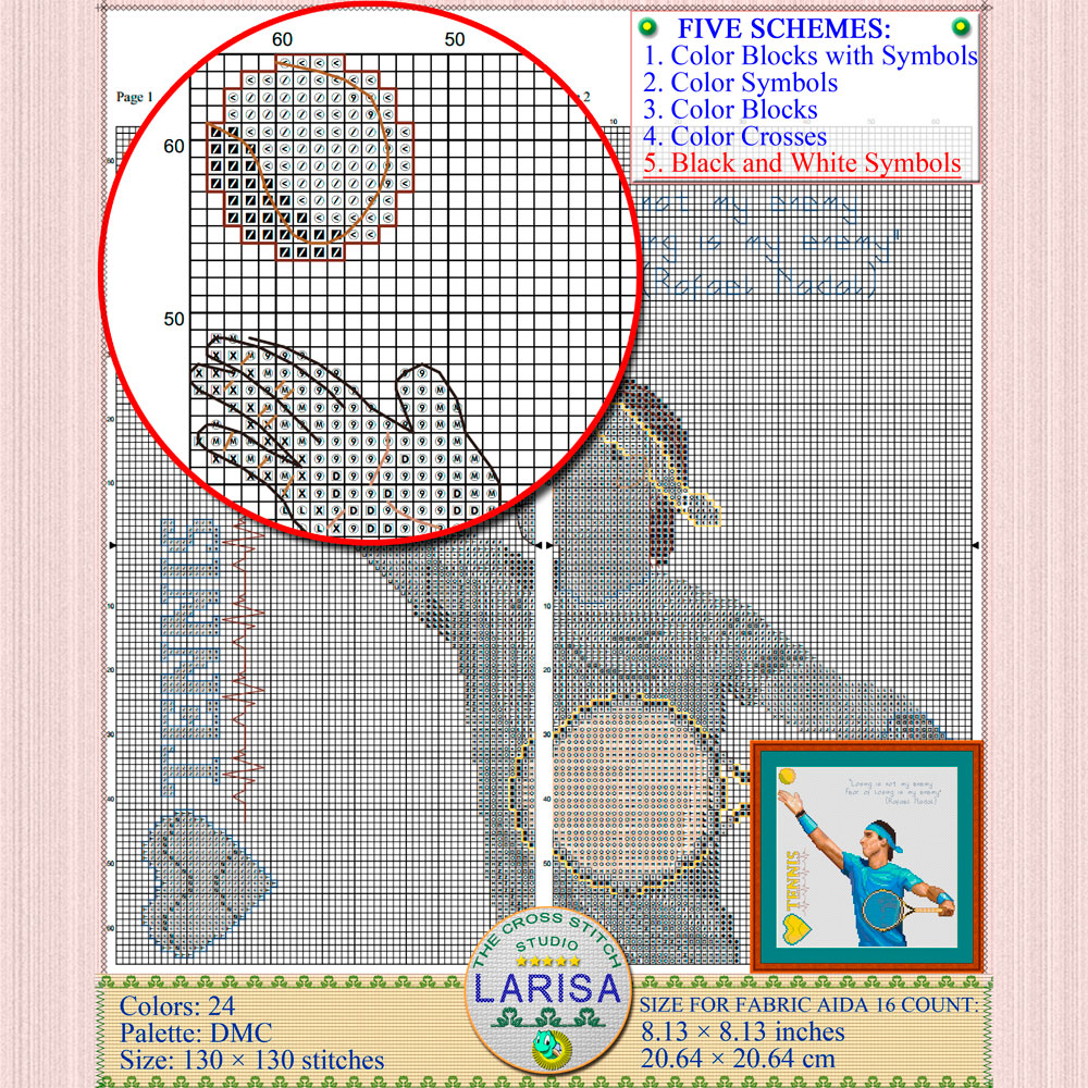 Tennis Cross Stitch Pattern | Tennis Player 10 Rafael Nadal
