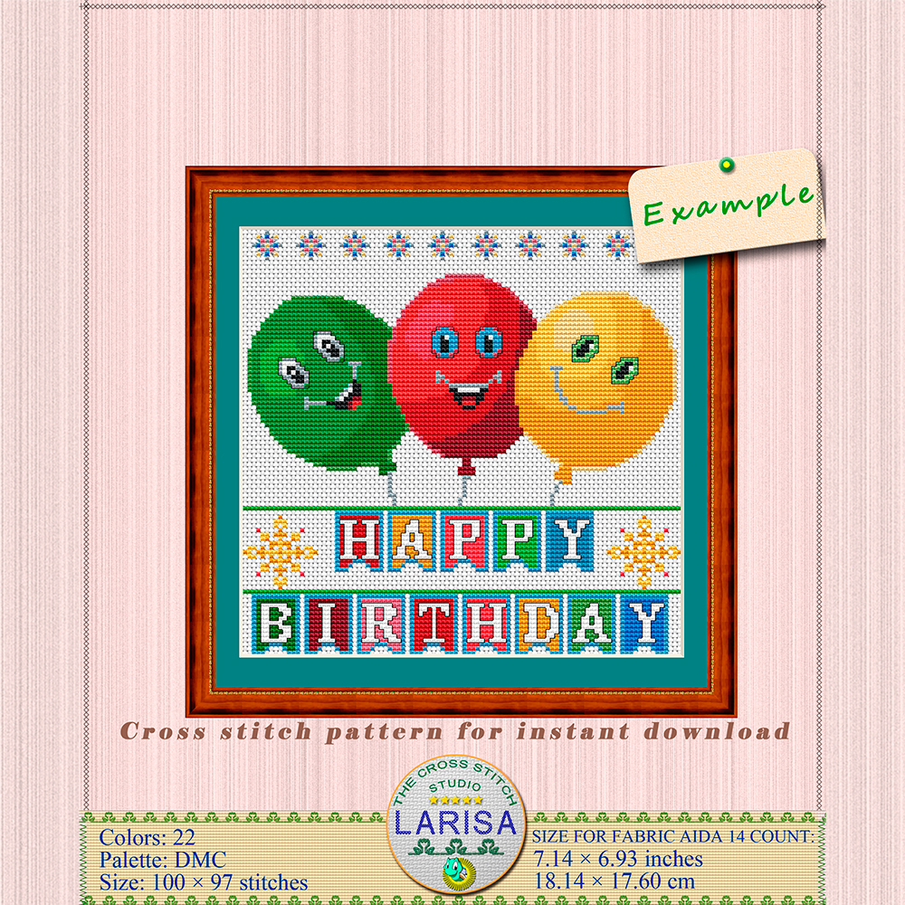 Happy Birthday Cross Stitch Pattern | Funny Birthday Balloons 11 Happy Birthday