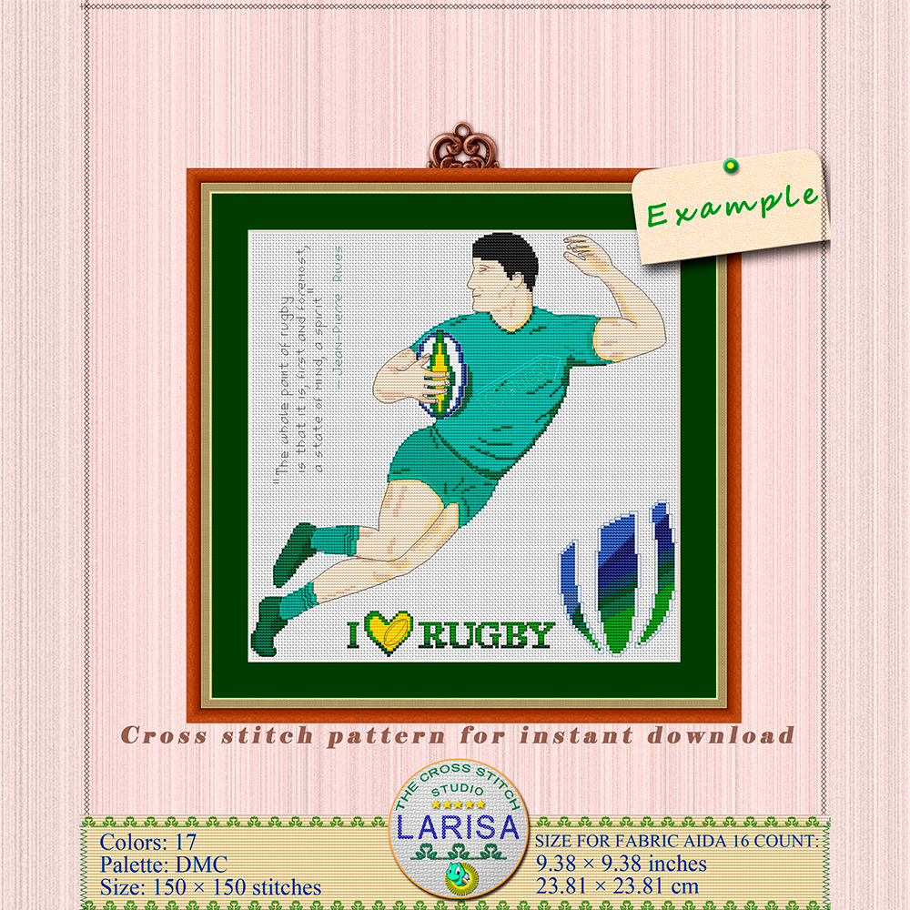 Rugby Cross Stitch Pattern | Rugby Union | Rugby Player 11 Rugby World Cup