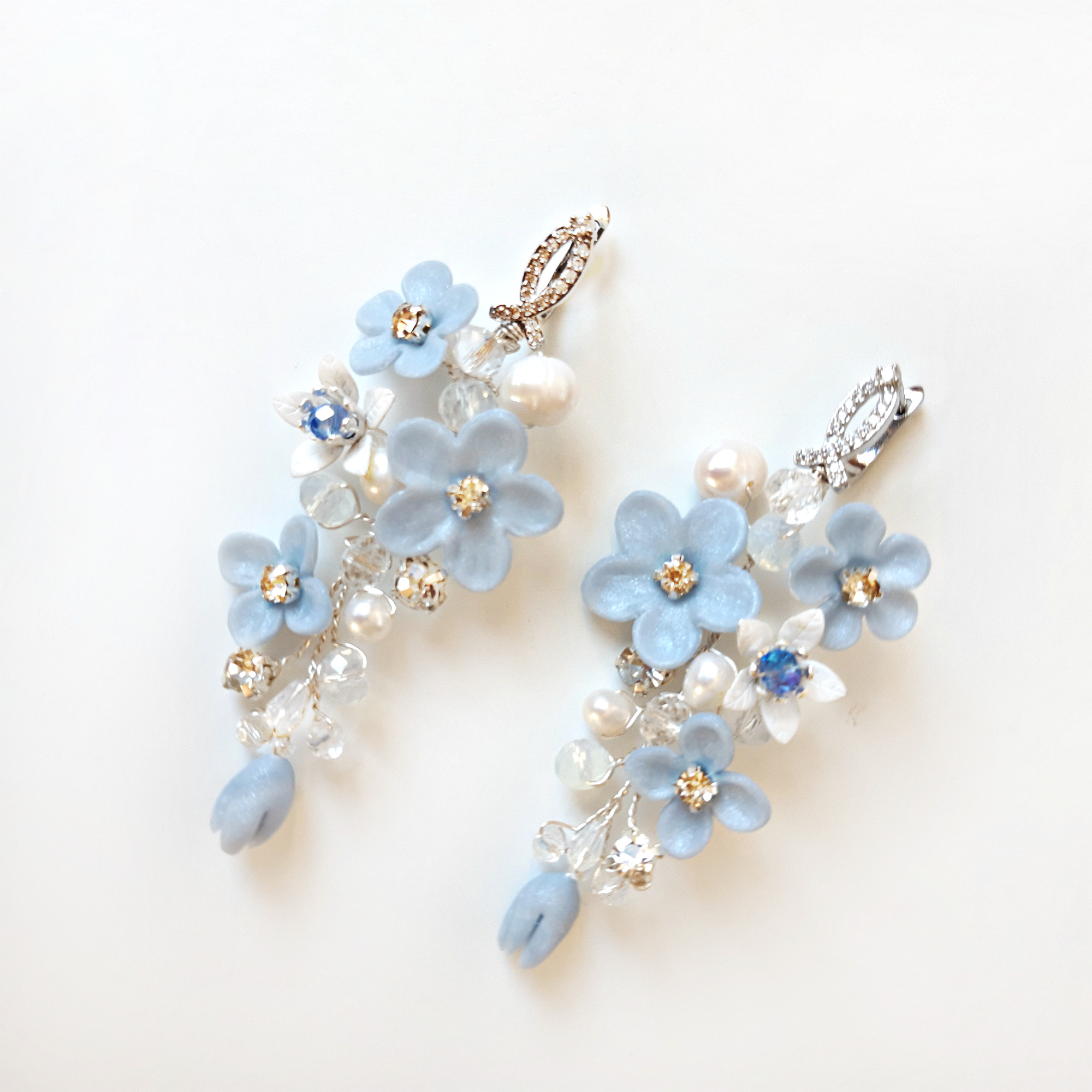 Sky Blue Earrings Light Blue Earrings Flower Long Earrings 