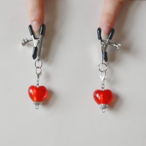 Nipple weights Nipple clamps weighted. Red hearts nipple stimulation jewelry & gift box bdsm.
