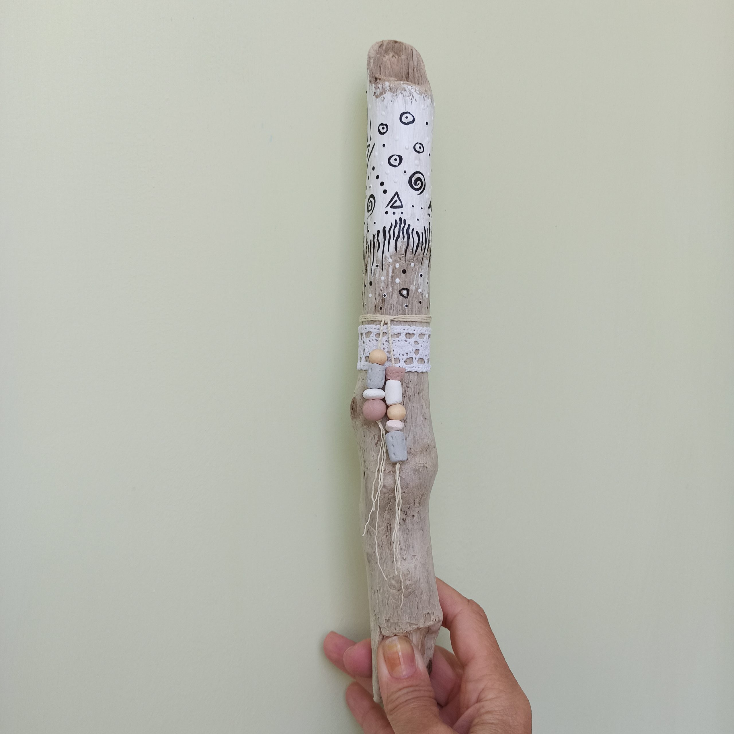 Native American Inspired Talking Stick White with Blue Dumortierite