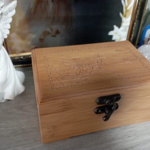 Wooden jewelry box in asian style. Wooden storage box