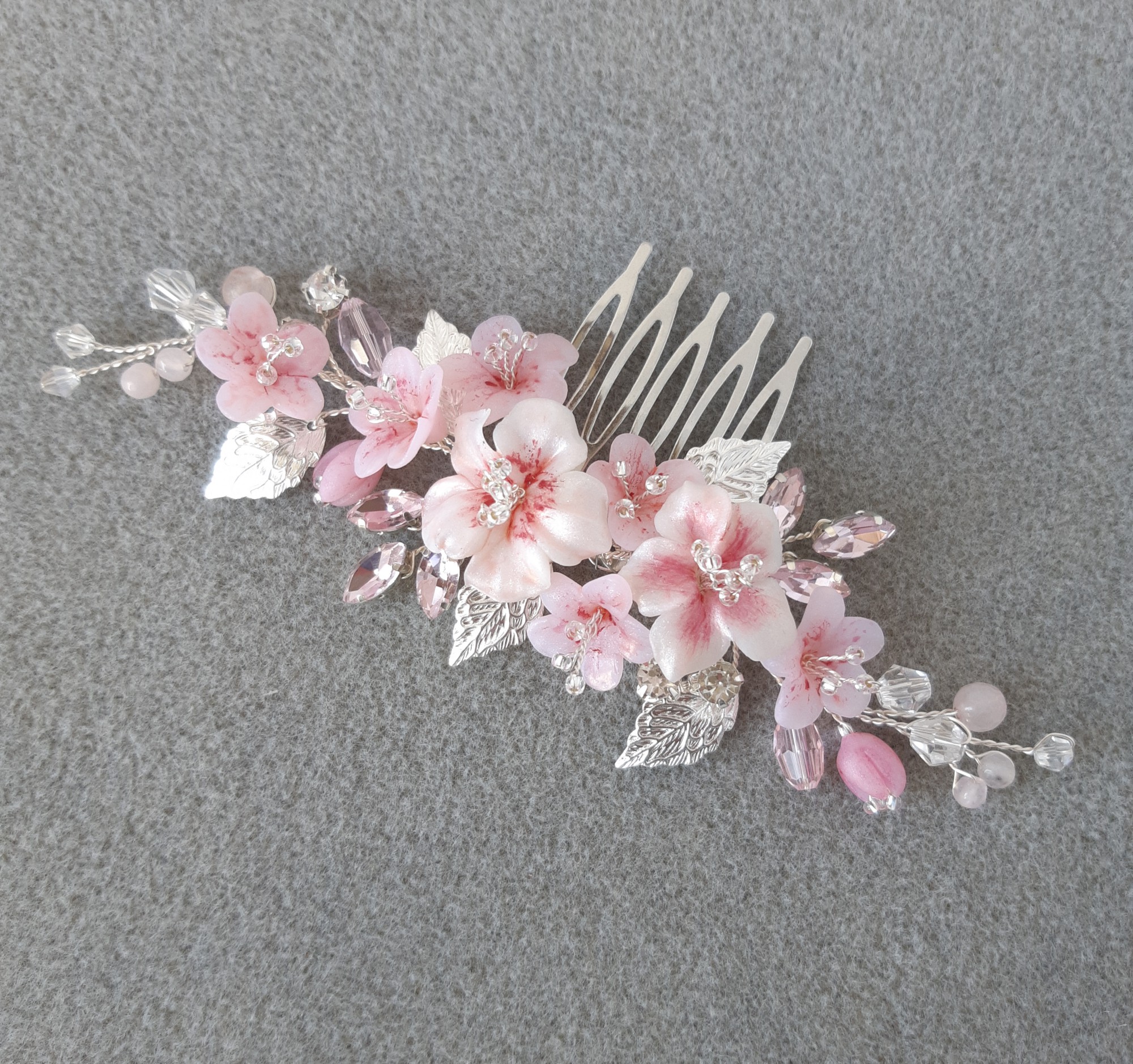 Tocado para novias Cherry Blossom hecho a mano con de plata