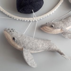 Whale baby mobile,Marine mobile nursery with seagulls,Nautical