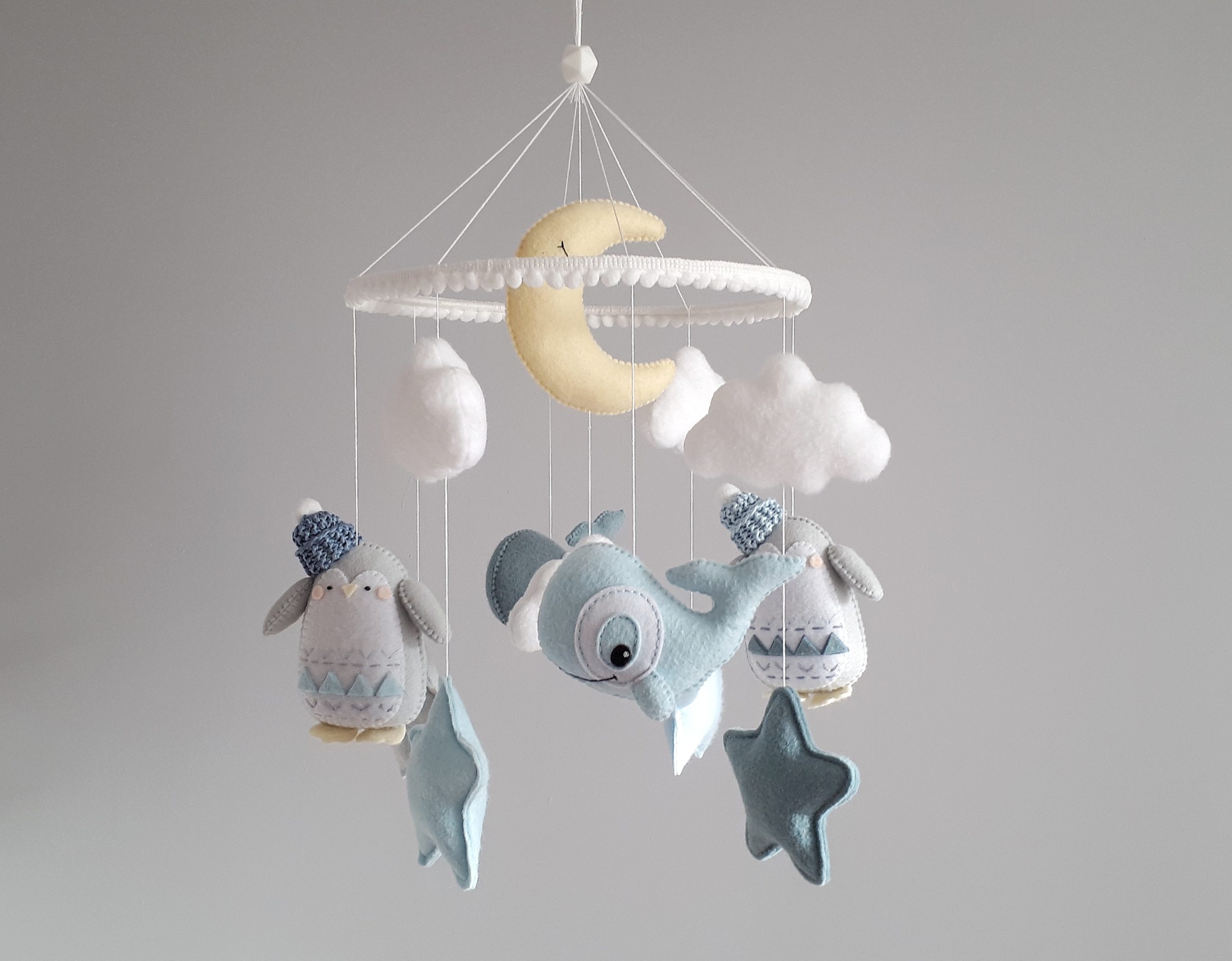 Whale Baby Mobile Nursery, Ocean Nautical Hanging Mobile, Stars Moon Mobile,  Baby Boy Mobile, Under the Sea Mobile Bebe, Baby Shower Gift 