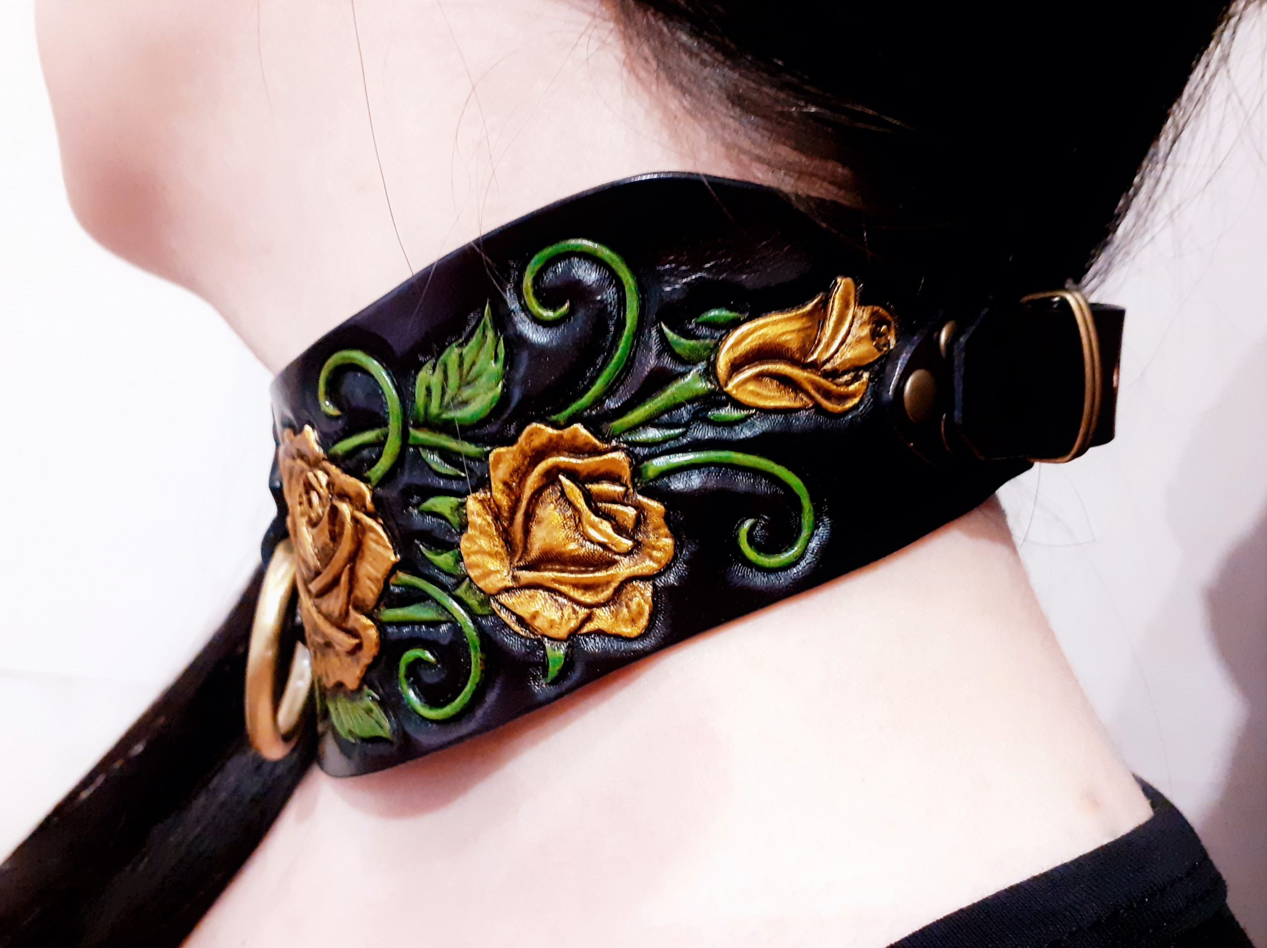 Custom leather slave collar for submissive plus size 20