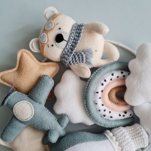 Baby mobile boy with plane rainbow bear,Nursery hanging mobile