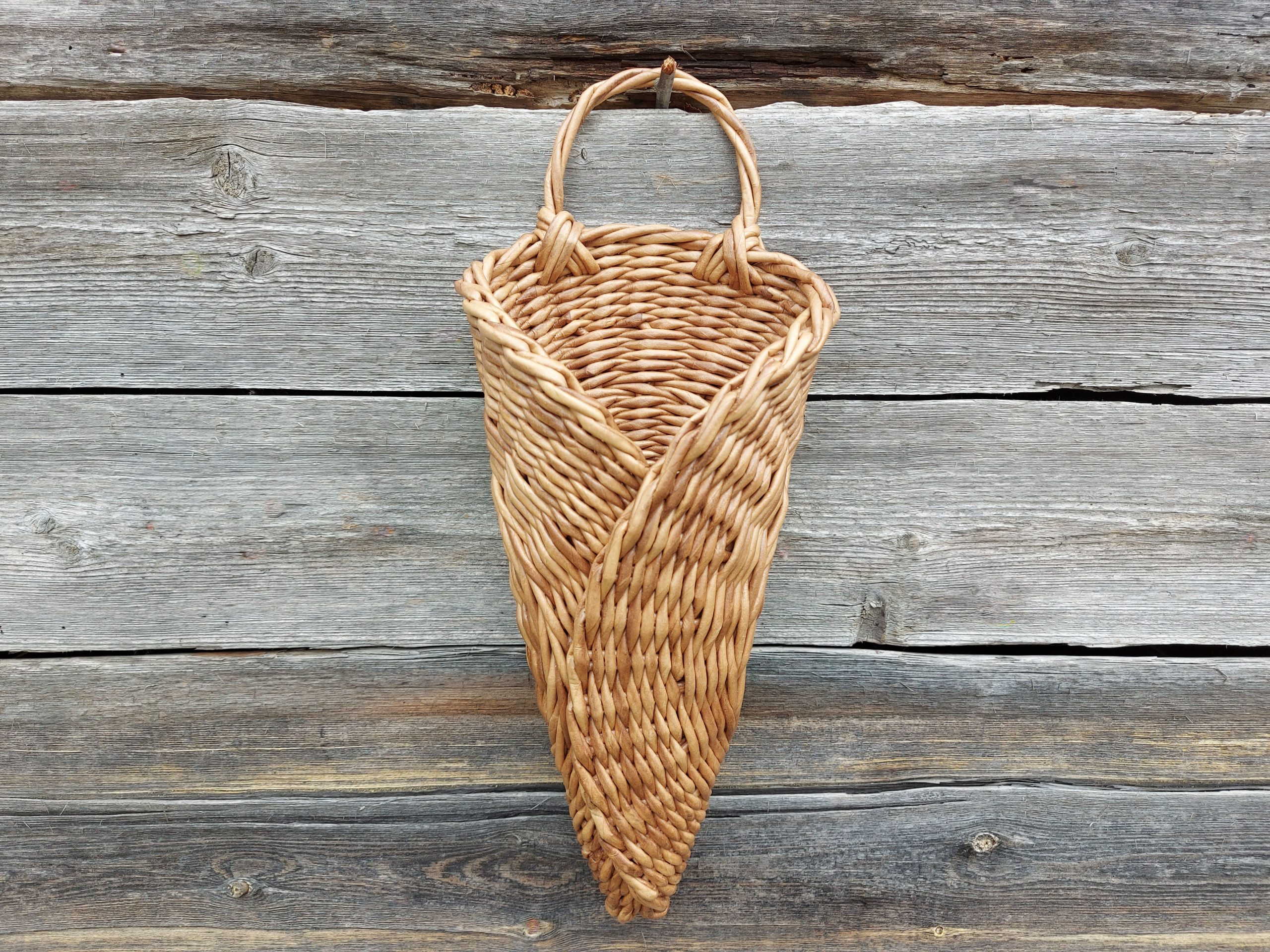 Hanging wall basket decor-Wicker basket with handmade handle