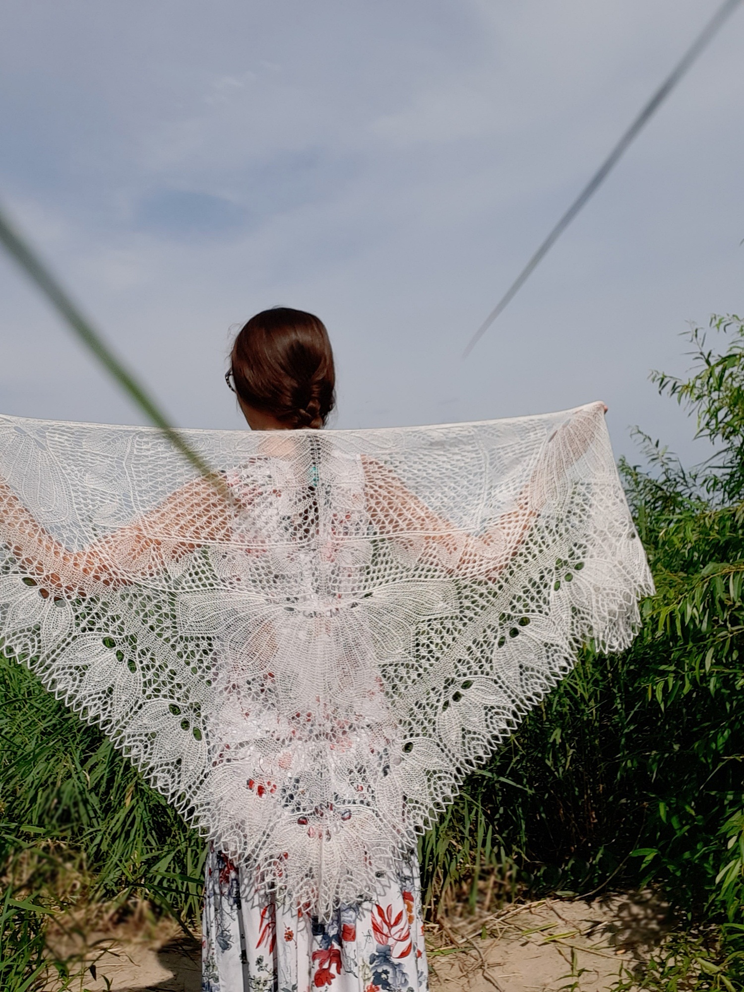 Off White Fabric Shawl With Lace Border Square Wedding Shawl 