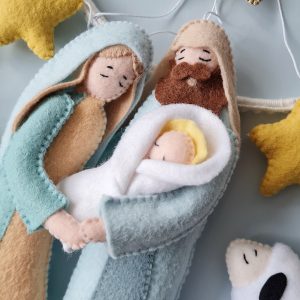 Holy family, Felt nativity scene baby mobile, Christian Gifts