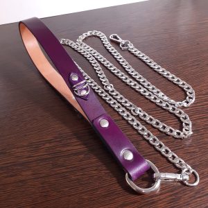 Plus size purple leather bdsm set collar with chain leash
