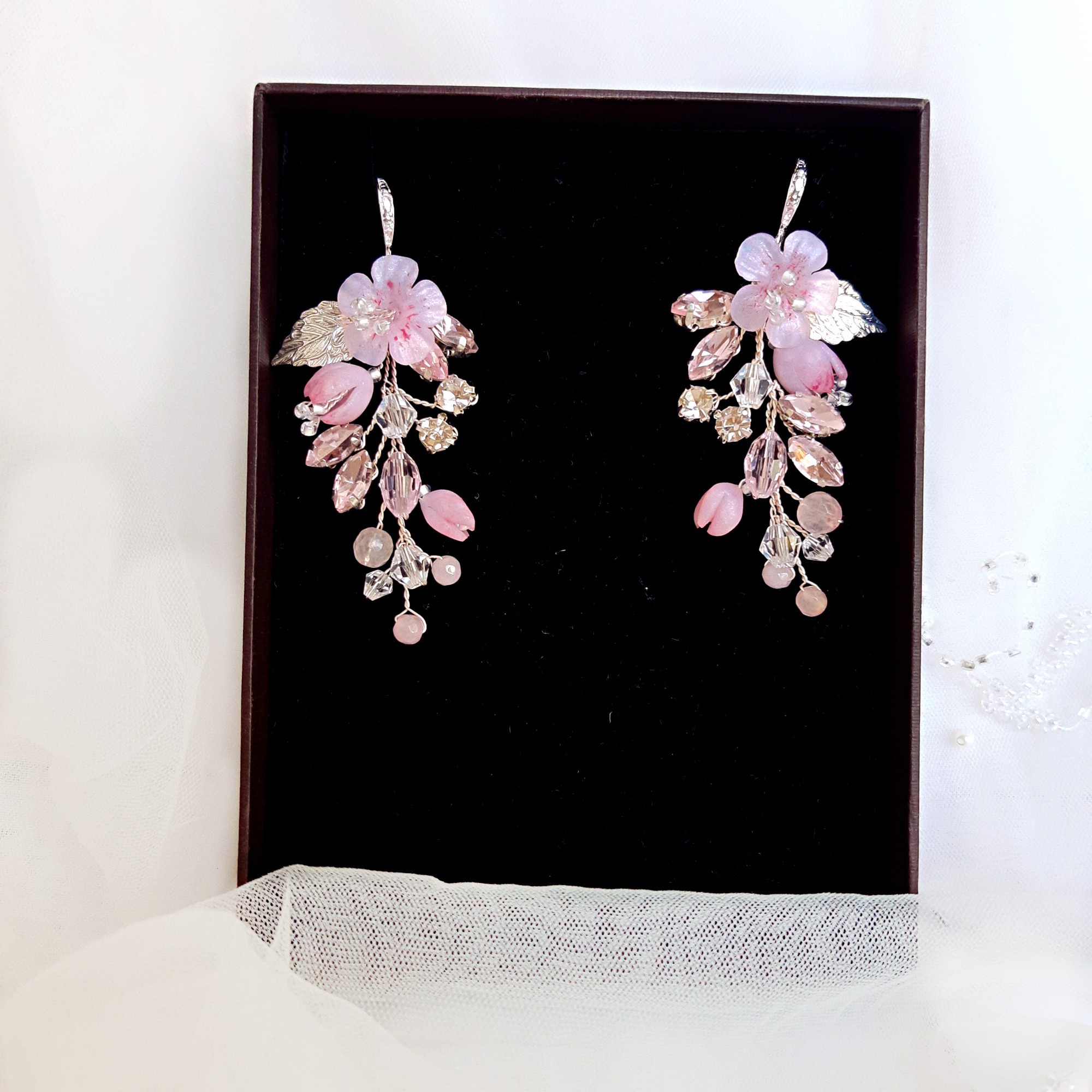 Cherry blossom earrings Pink sakura Blush flower earrings