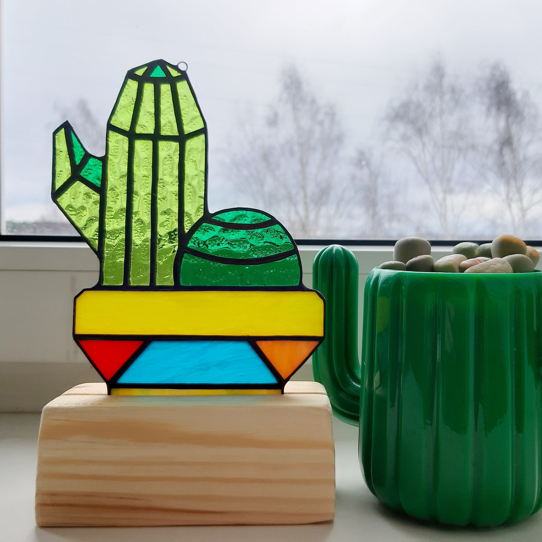 Stained Glass Pattern, Geometric Cactus Suncatcher 7 Stained glass geometric cactus