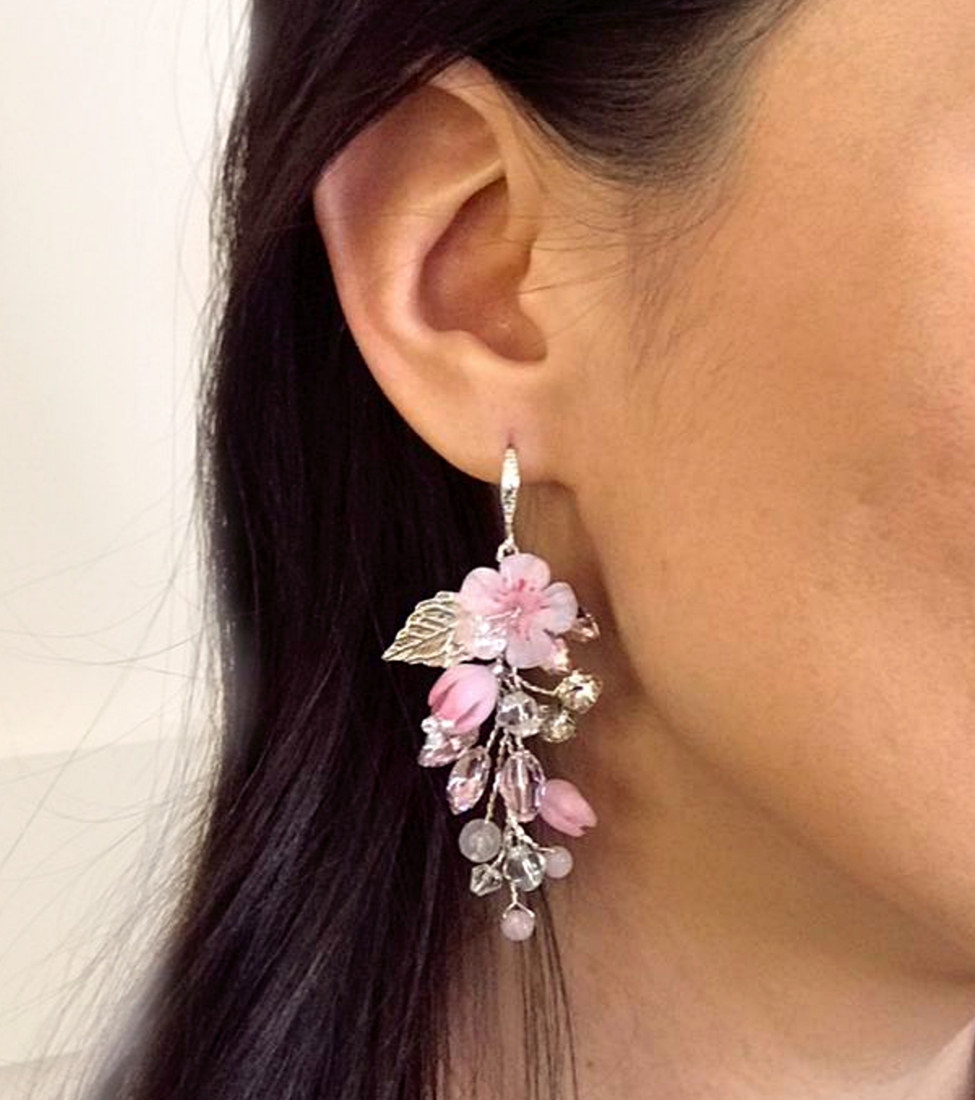 Cherry blossom earrings Pink sakura Blush flower earrings
