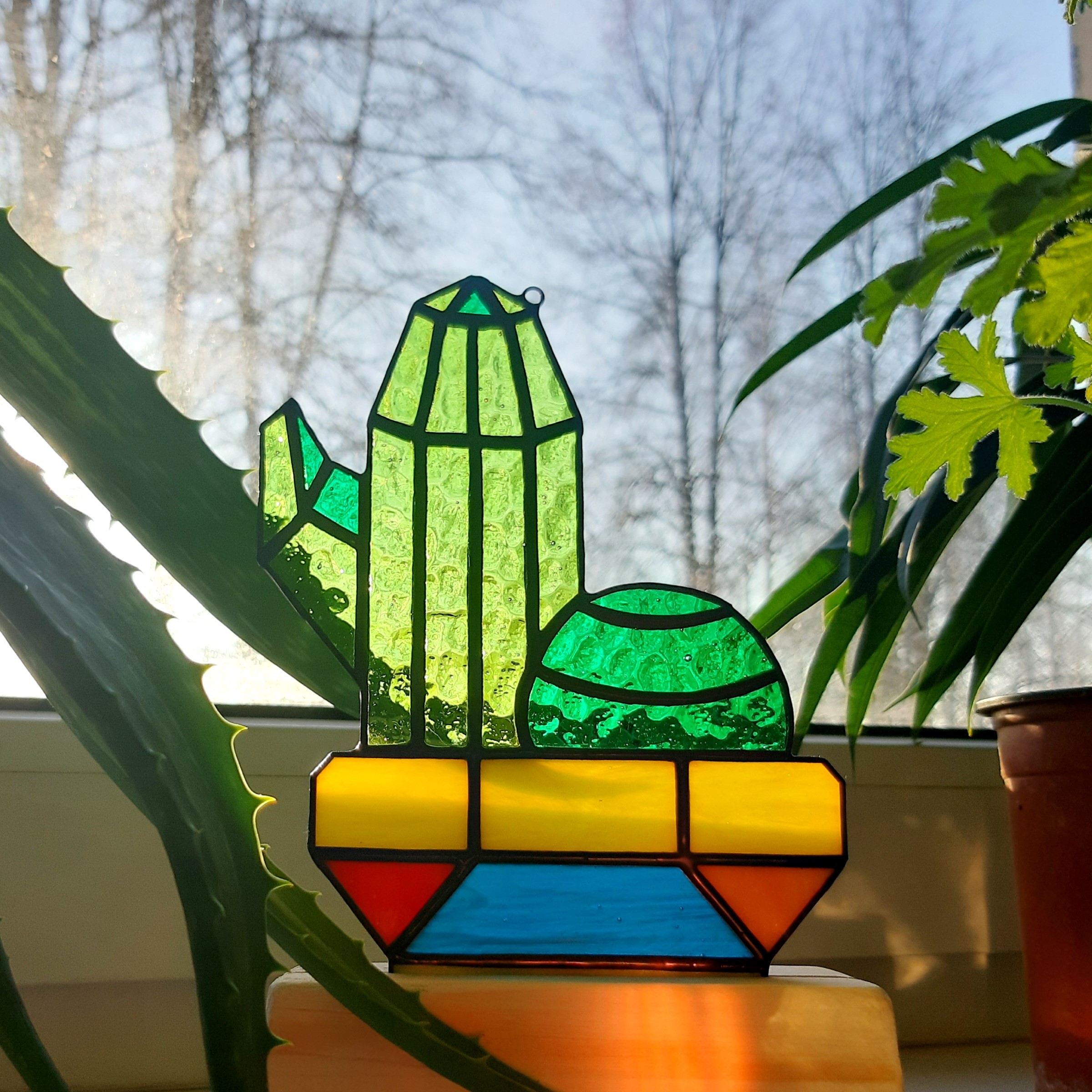 Stained Glass Pattern, Geometric Cactus Suncatcher 5 Stained glass geometric cactus