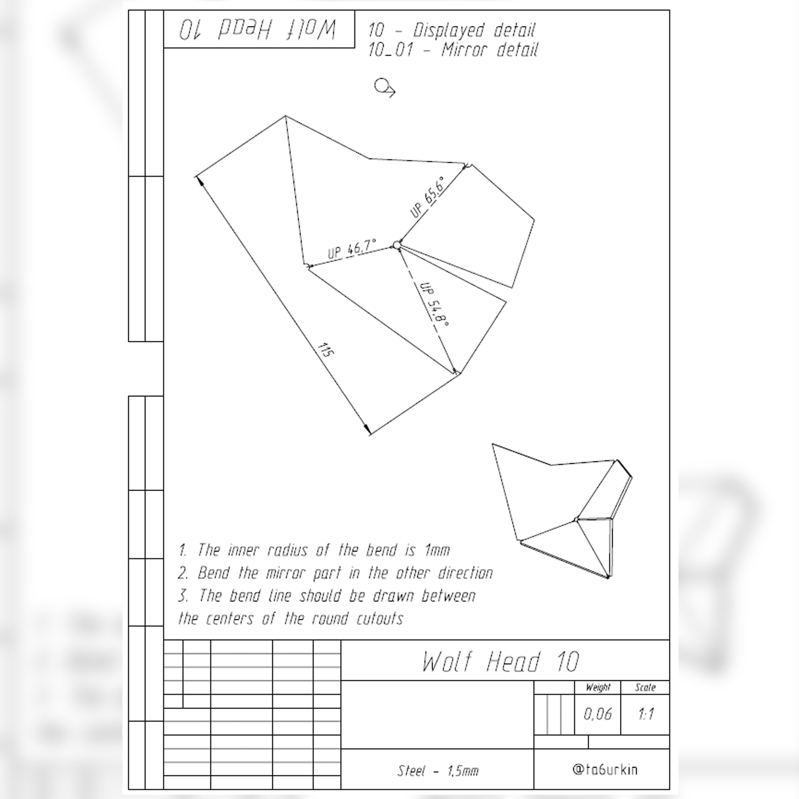 Welding Project Plans Drawings Wolf Head (DXF, PDF) 7 Welding Project Plans Drawings Wolf Head (DXF, PDF) - Image 7