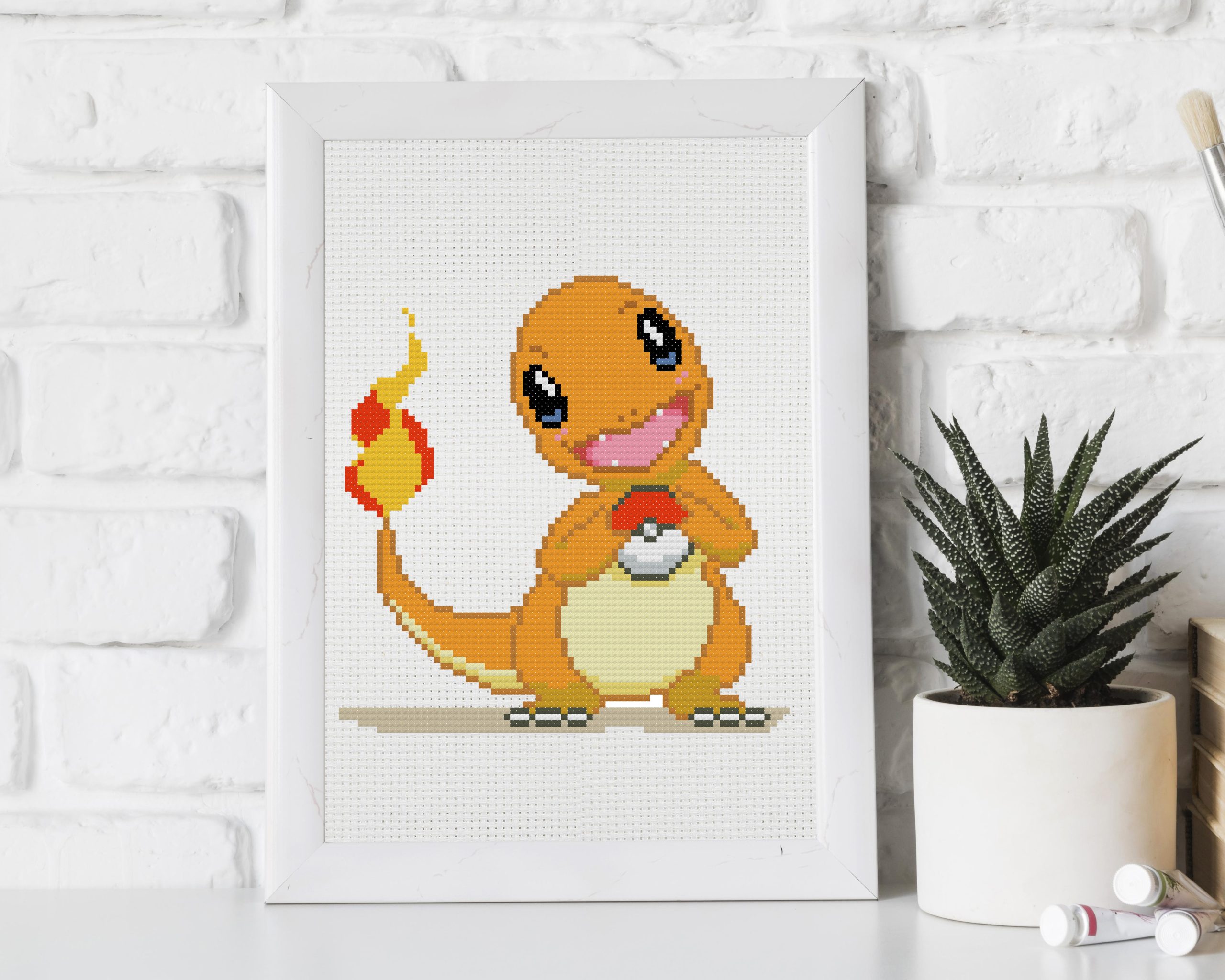 Charmander cross stitch pattern PDF. Anime cross stitch.