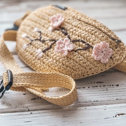 Crochet pattern fanny pack with raffia PDF digital