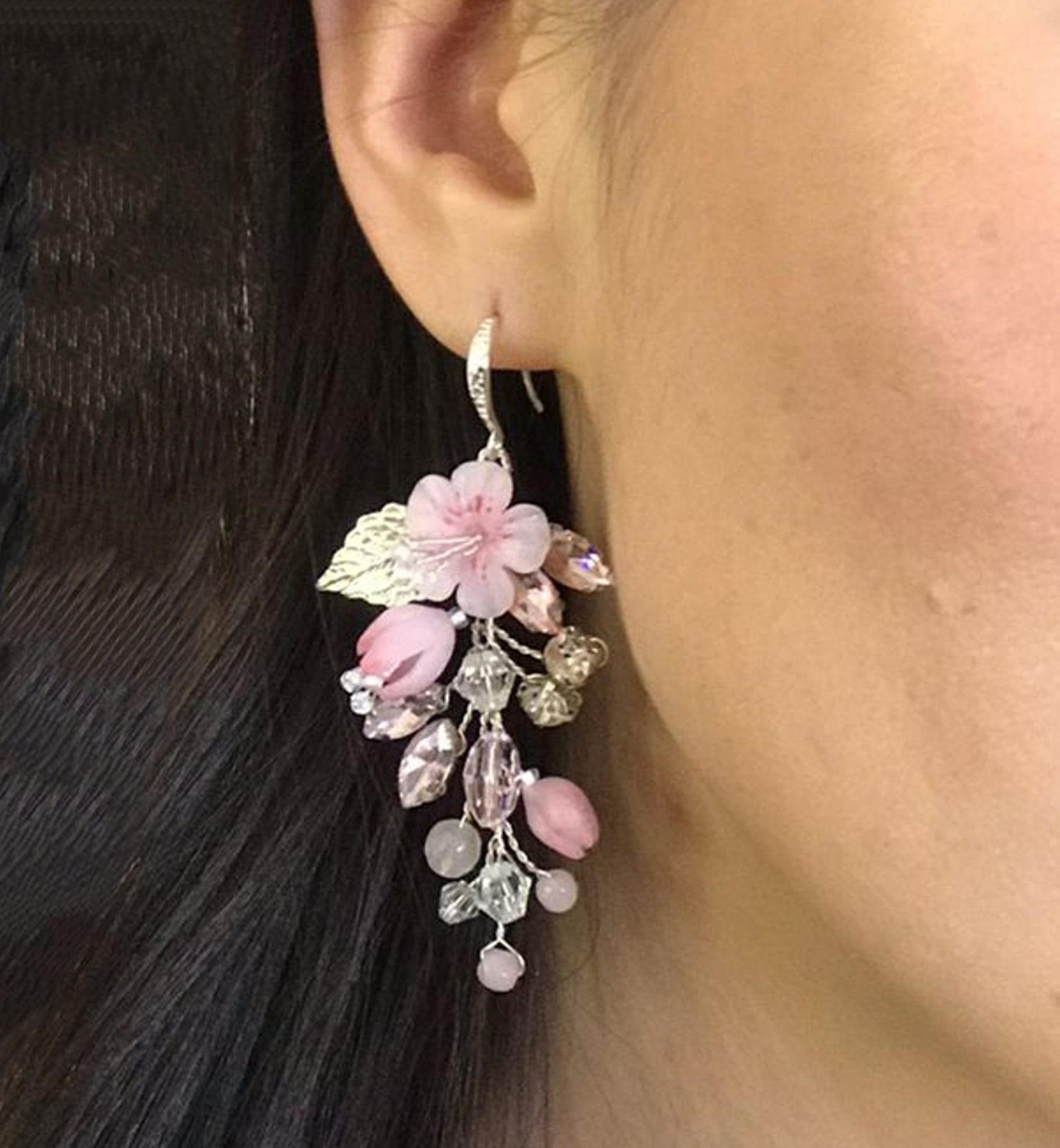 Color Blossom Earrings, Pink Gold, White Gold, Pink Opal And