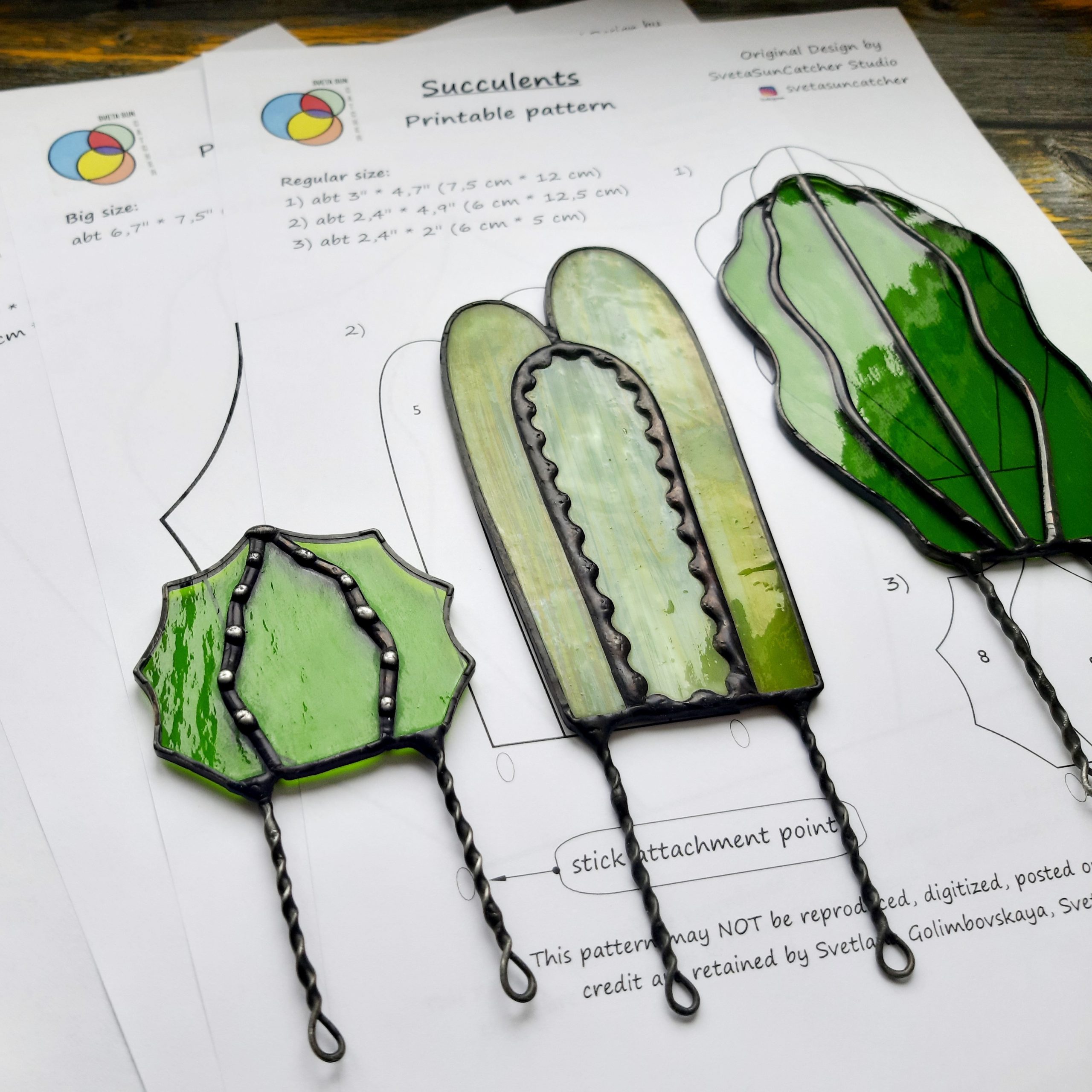 Stained Glass Pattern, Succulents Set, Glass Suncatchers 5 Succulents set patterns