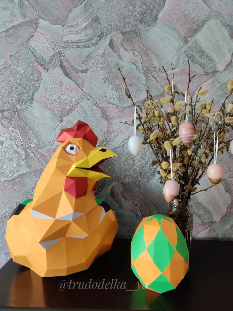 3D Chicken PDF Template DIY Papercraft 2 En A4 chicken Polygonal Sculpture