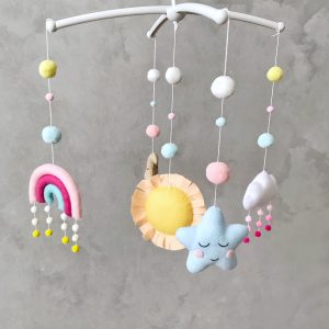 Rainbow baby mobile girl Sun mobile Sky mobile Weather Crib mobile girl Musical cot mobile Felt baby mobile Nursery mobile girl