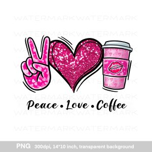 Peace, Love, Coffee, digital illustration, Png sublimation